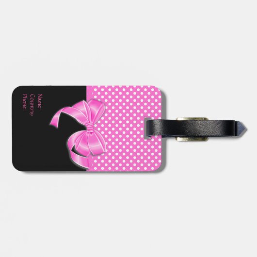 Roze lint- en pooldots bagagelabel (Achterkant horizontaal)