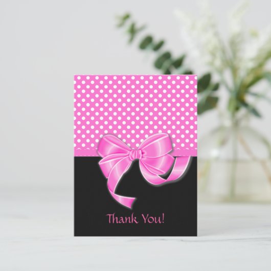 Roze lint- en pooldots briefkaart (Staand voorkant)