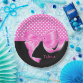 Roze lint- en pooldots papieren bordje (Feest)