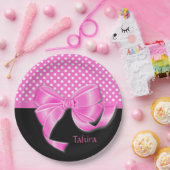 Roze lint- en pooldots papieren bordje (Feest)
