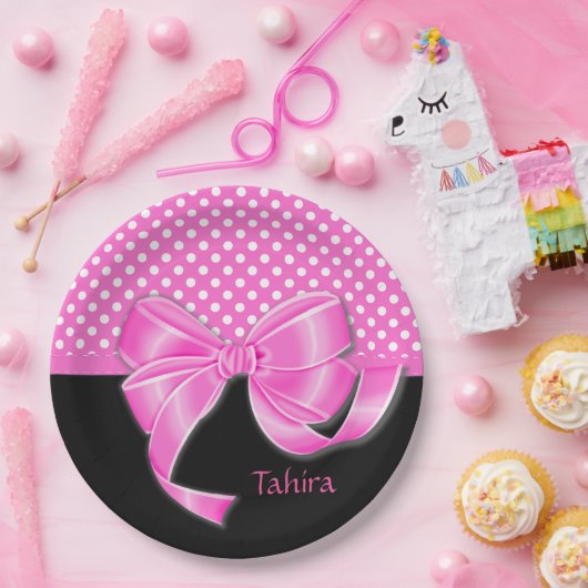 Roze lint- en pooldots papieren bordje (Feest)