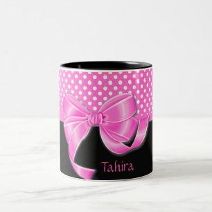 Roze lint- en pooldots tweekleurige koffiemok