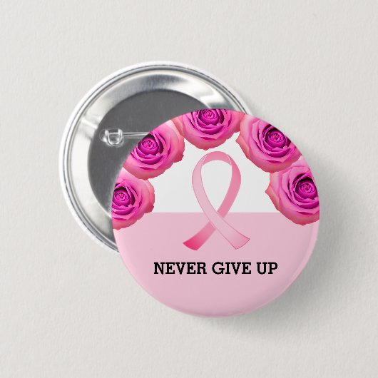 Roze lint- en Roos-borstkankerbewustzijn Ronde Button 5,7 Cm (Voorkant /achterkant)