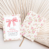 Roze lint en rozen coquette 1e verjaardag kaart