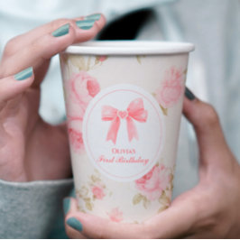 Roze lint en rozen Coquette 1e verjaardag Papieren Bekers