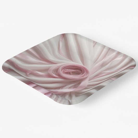 Roze lint en tule abstract papieren bordje (Gebogen)