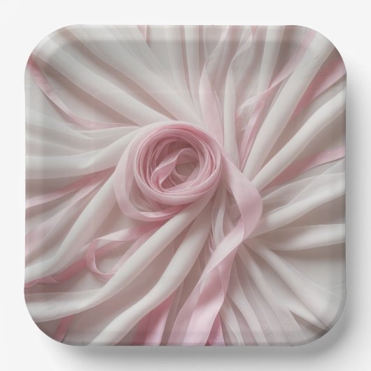 Roze lint en tule abstract papieren bordje (Voorkant)