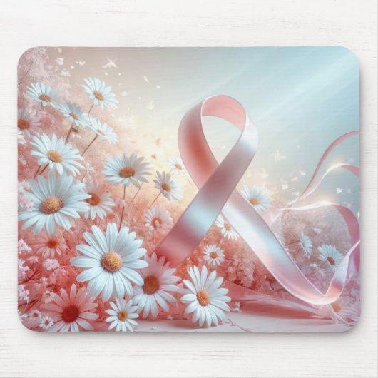 Roze lint en witte madeliefjes muismat (Voorkant)