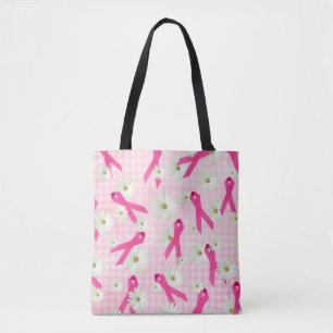 roze lint en zeeduivel op gingham tote bag