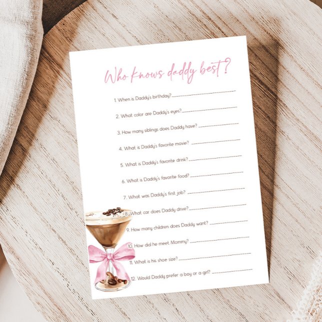 Roze Lint Espresso Martini Baby Shower Wie Weet Wa (Espresso Baby Shower Game)
