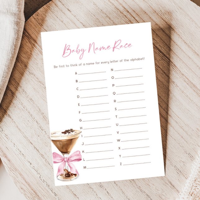 Roze Lint Espresso Martini Shower Naam Raced Game (Espresso Baby Shower Game)