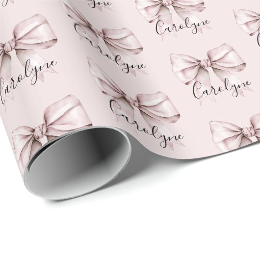 Roze lint esthetische coquette Gepersonaliseerde N Cadeaupapier (Rol Hoek)