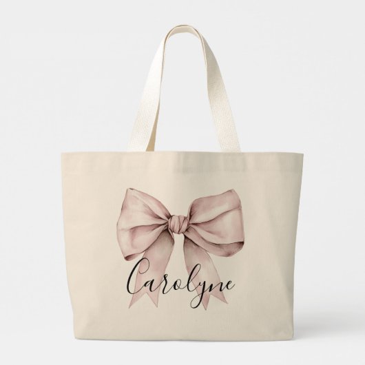 Roze lint esthetische coquette Gepersonaliseerde N Grote Tote Bag (Achterkant)
