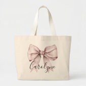 Roze lint esthetische coquette Gepersonaliseerde N Grote Tote Bag (Voorkant)