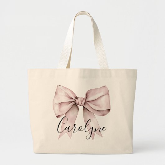 Roze lint esthetische coquette Gepersonaliseerde N Grote Tote Bag (Voorkant)