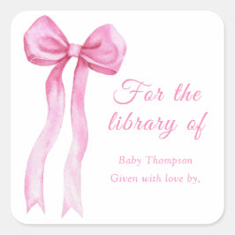 Roze lint - ex libris voor de bibliotheek van vierkante sticker
