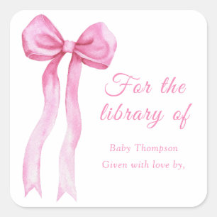 Roze lint - ex libris voor de bibliotheek van vierkante sticker