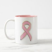 Roze lint, familie... geloof.. moed... lasterlijk. tweekleurige koffiemok (Links)