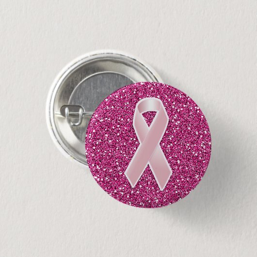 Roze lint & faux glitter ronde button 3,2 cm (Voorkant /achterkant)