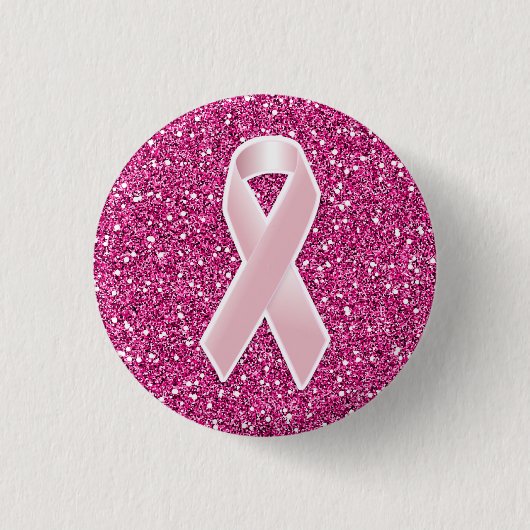 Roze lint & faux glitter ronde button 3,2 cm (Voorkant)