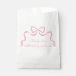 Roze lint feestje met op maat gemaakte roze strik bedankzakje
