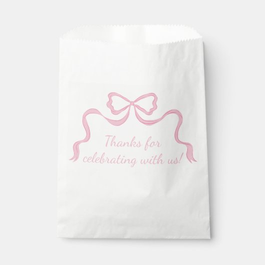 Roze lint feestje met op maat gemaakte roze strik bedankzakje (Voorkant)
