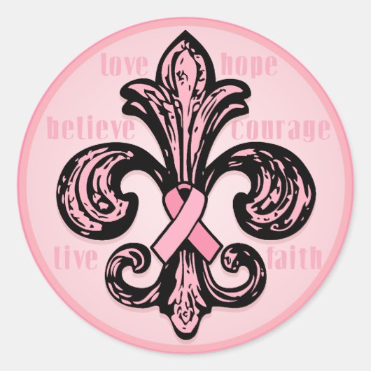 Roze lint Fleur de lis Ronde Sticker (Voorkant)