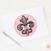 Roze lint Fleur de lis Ronde Sticker (Envelop)