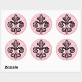 Roze lint Fleur de lis Ronde Sticker (Vel)