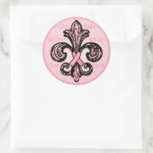 Roze lint Fleur de lis Ronde Sticker (Tas)