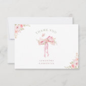 roze lint  FLORALE foto afstuderen Bedankkaart (Voorkant)