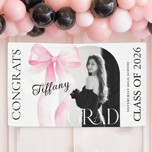 Roze lint foto afstudeerbanner spandoek