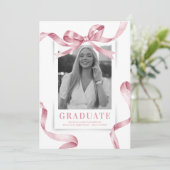 Roze Lint Foto Afstudeerfeest Kaart (Staand voorkant)