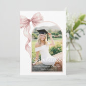 Roze Lint Foto Afstuderen Kaart (Staand voorkant)