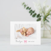 Roze Lint Foto Moderne Baby Shower Bedankt Briefkaart (Staand voorkant)