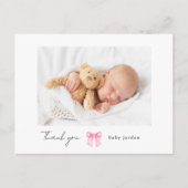 Roze Lint Foto Moderne Baby Shower Bedankt Briefkaart (Voorkant)