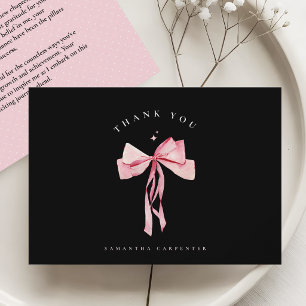 Roze lint foto zwarte achtergrond elegante afstude bedankkaart