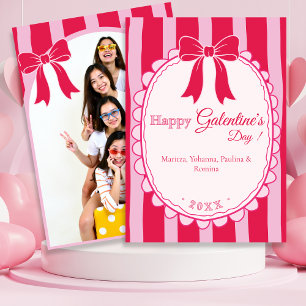 Roze Lint Galentine's Day met Aangepaste Foto Feestdagenkaart