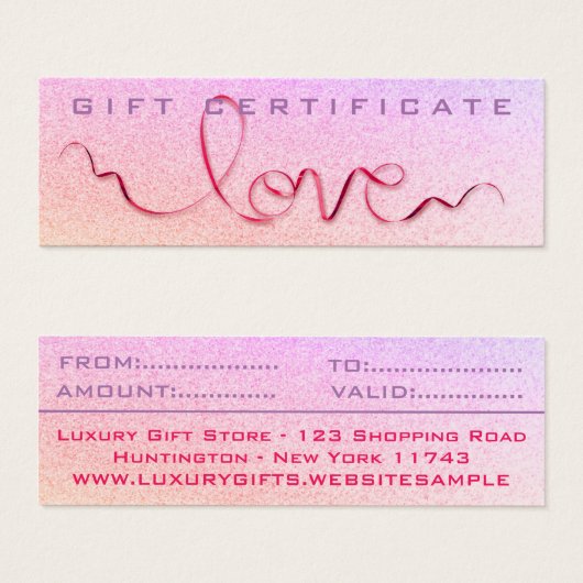 Roze lint & Glitter Liefde Sparkel Cute Meisjesach Mini Visitekaartjes (Voorkant /achterkant)