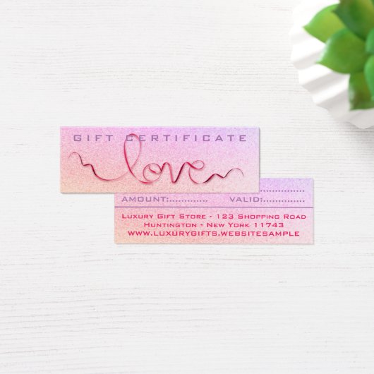 Roze lint & Glitter Liefde Sparkel Cute Meisjesach Mini Visitekaartjes (Bureau)