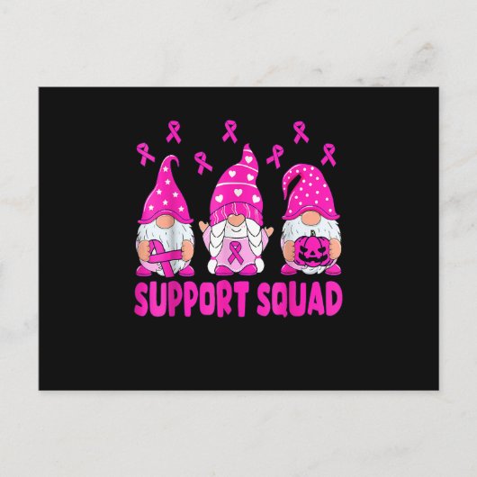 Roze lint Gnomen Support Squad Breast Cancer Awa Aankondigingskaart (Voorkant)