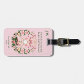 Roze lint golfkarretje bloemmonogram vrouwen golfe bagagelabel (Voorkant horizontaal)