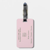 Roze lint golfkarretje bloemmonogram vrouwen golfe bagagelabel (Achterkant verticaal)