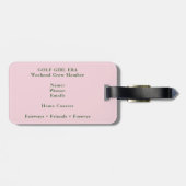 Roze lint golfkarretje bloemmonogram vrouwen golfe bagagelabel (Achterkant horizontaal)