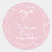 Roze lint golvend frame elegante meisjes douche da ronde sticker (Voorkant)