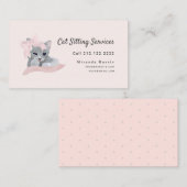 Roze Lint Grijs Kitten Kat Zittend Visitekaartje (Voorkant / Achterkant)