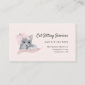 Roze Lint Grijs Kitten Kat Zittend Visitekaartje (Voorkant)