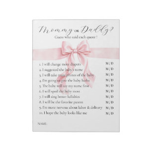 Roze lint Gril baby shower SPEL: Mammie of Pappie Notitieblok