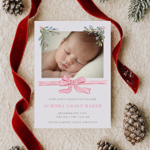 Roze lint groen Christmas Baby Aankondiging