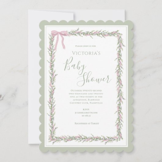 Roze lint groen Elegant Baby shower Kaart (Voorkant)